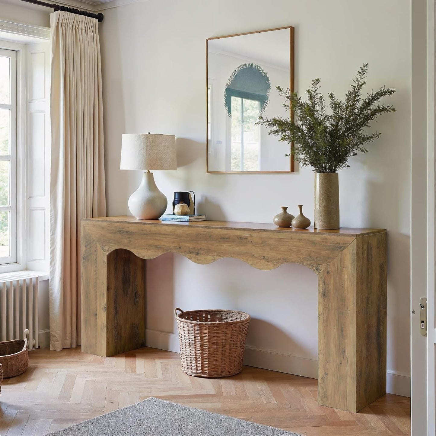 63 Inches Intricately Designed Walnut Console Table