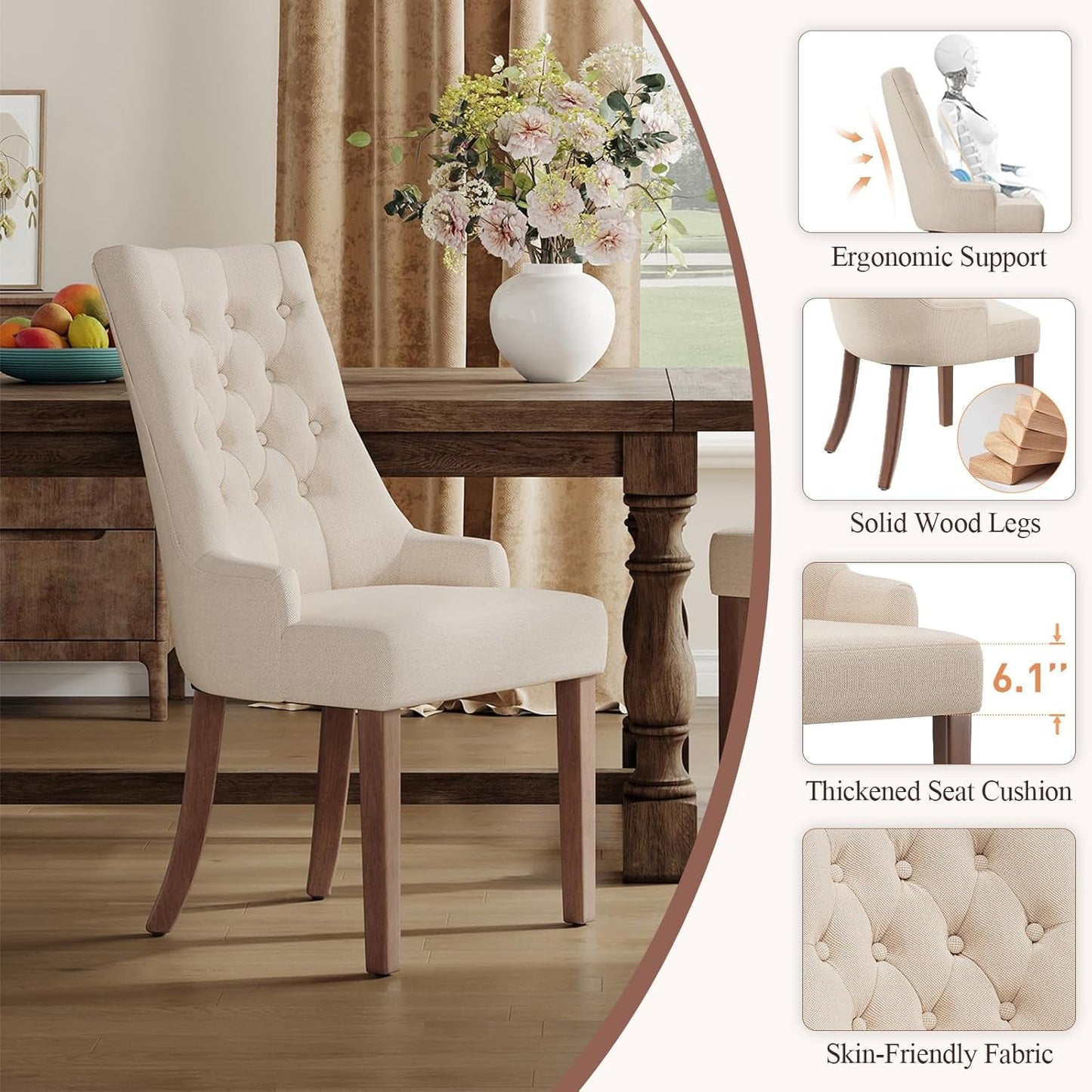 Beige Tufted Contemporary Dining Chairs Collection