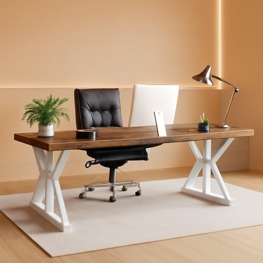 70.8 Inch Executive Desk Brown White Home Office Desk