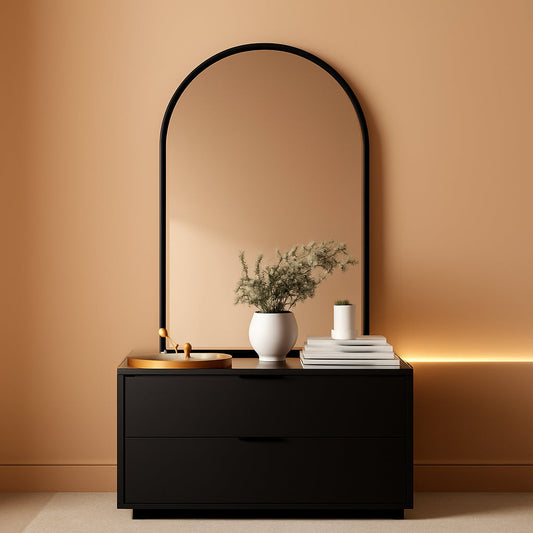 Black Arched Wall Mirror 42x24 Inches With Iron Frame