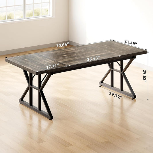 70.8 Inch Large Executive Desk Black Oak Wood Office Desk