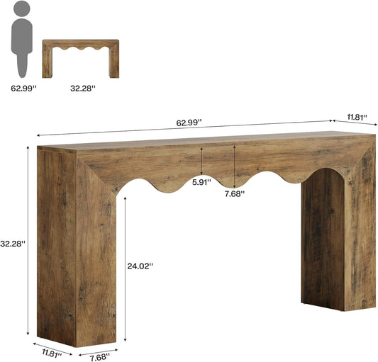63 Inches Intricately Designed Walnut Console Table