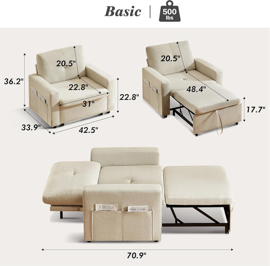 Forty Two Point Five Inch Sleeper Chair Bed Beige Convertible Sofa Bed