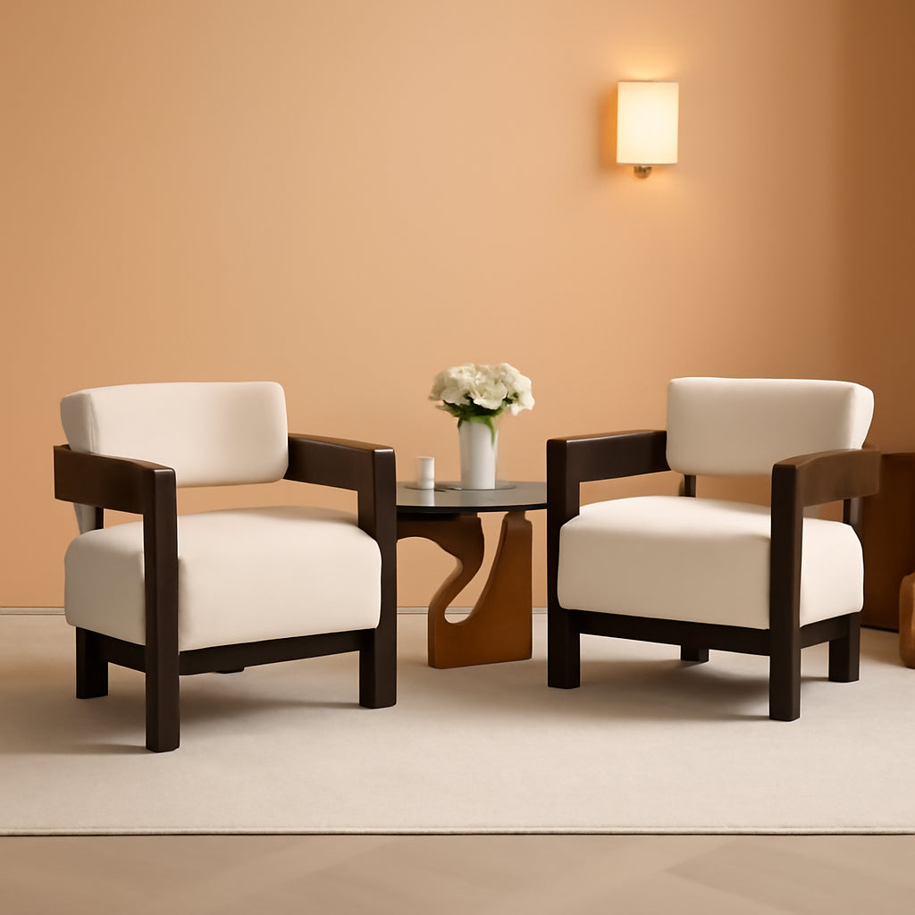 Barrel Accent Chairs White Upholstered Pair Lounge