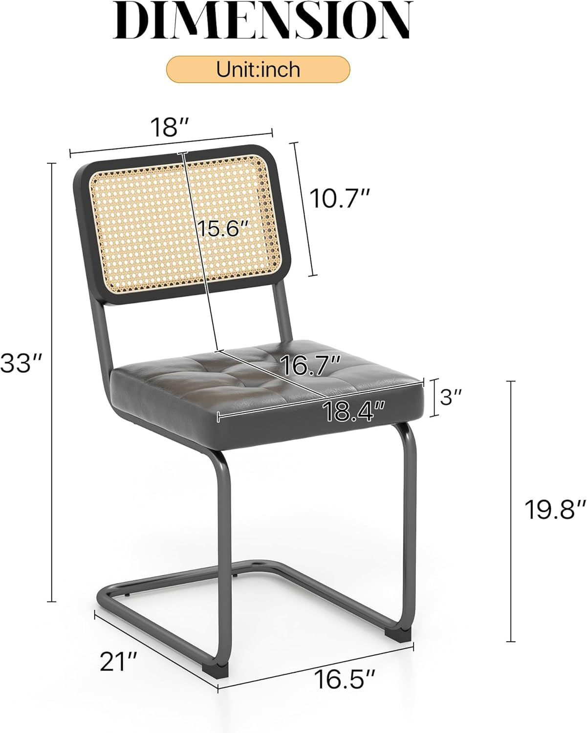 Mid Century Upholstered Cantilever Dining Chairs Black