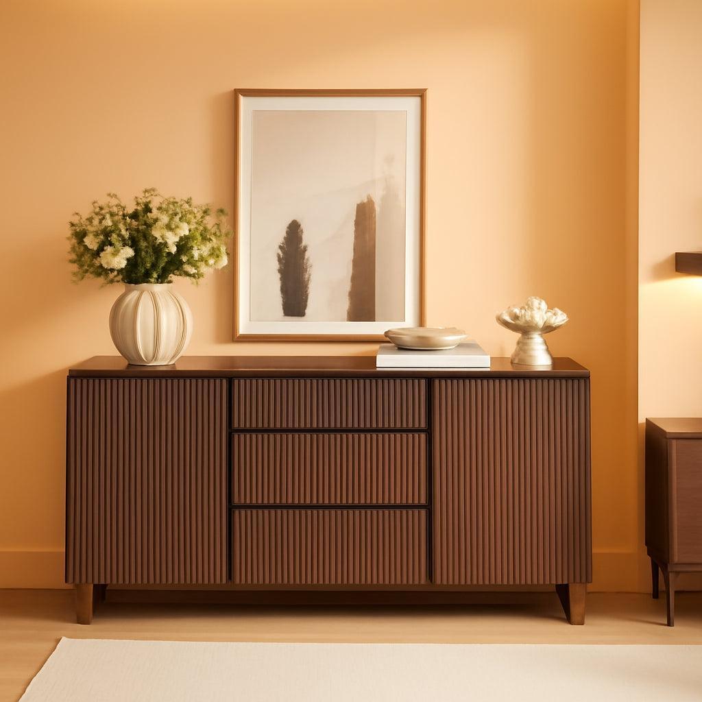 62 Inch Walnut Sideboard Buffet With Adjustable Shelves