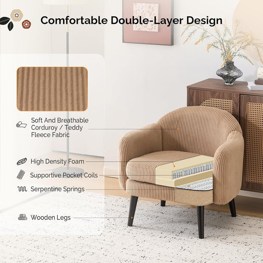 Luxurious Khaki Corduroy Barrel Chair Set 30Inches