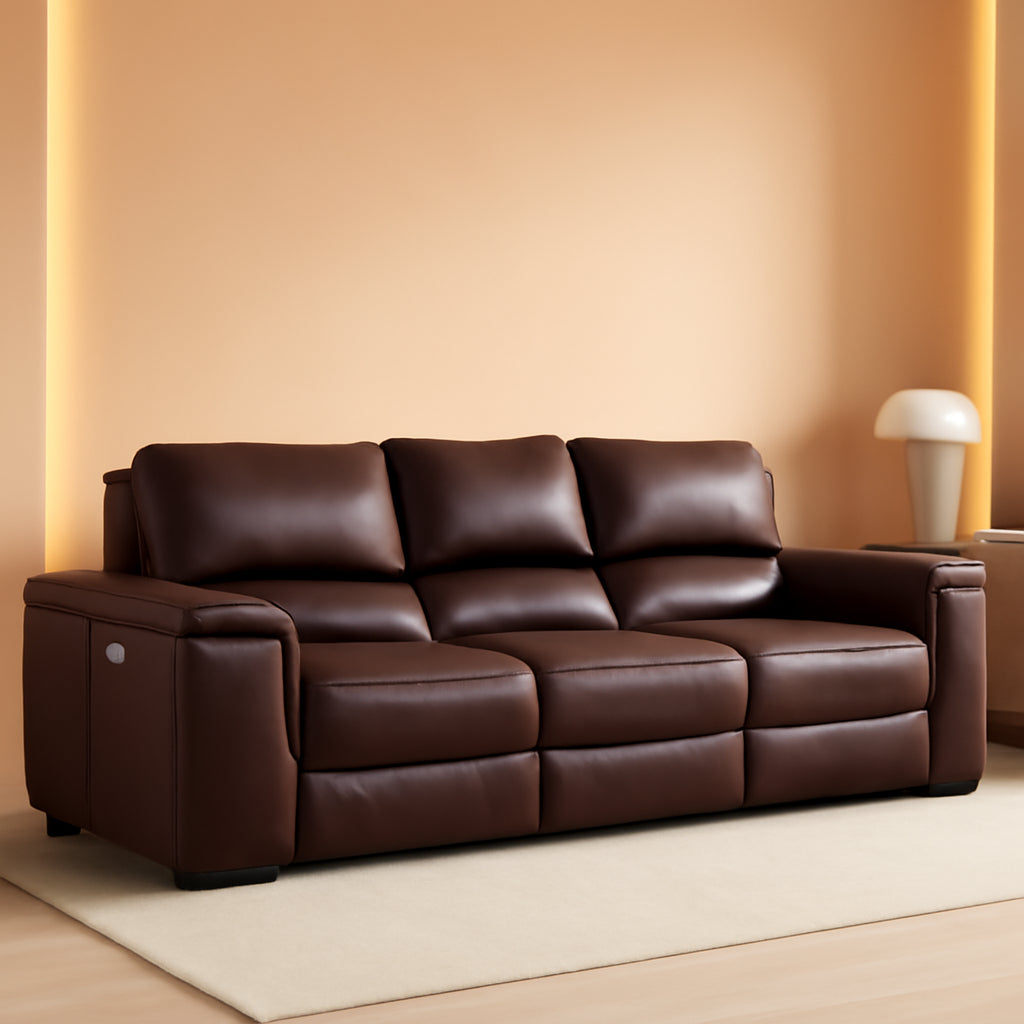 Garnet Leather Power Recliner Sofa Adjustable Headrest
