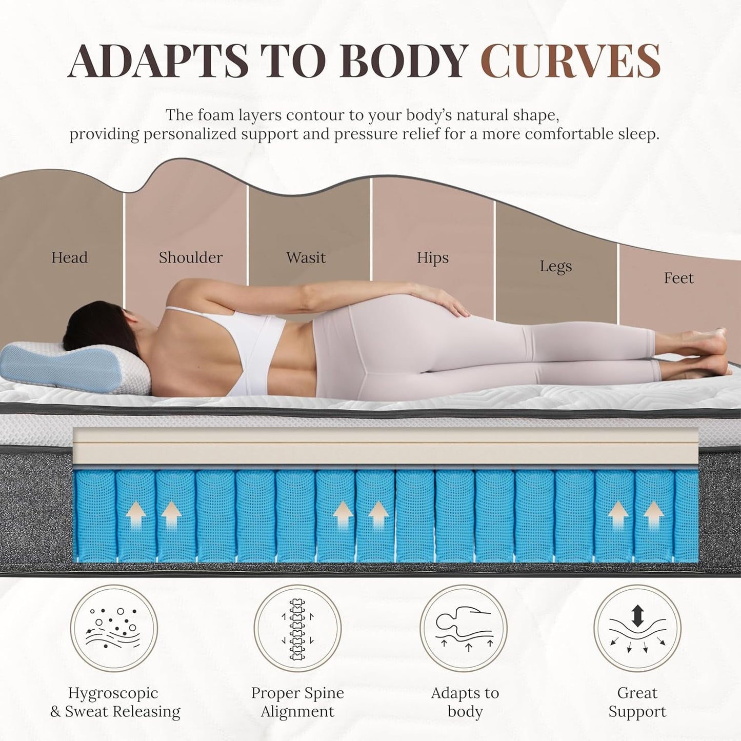 Queen Hybrid Mattress 12 Inch Fiberglass Free Memory Foam