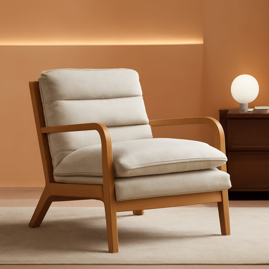 Beige Mid Century Modern Upholstered Accent Armchair