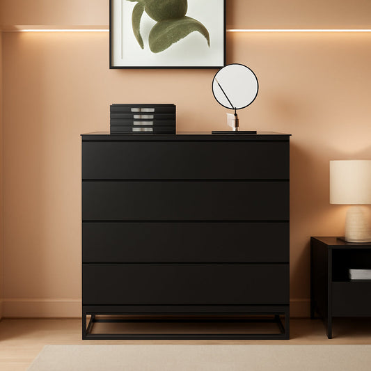 Black Modern Four Drawer Dresser Storage Chest For Bedroom