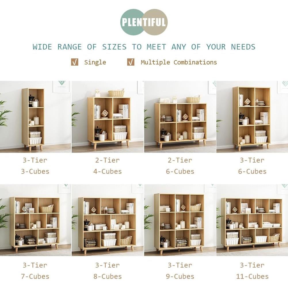 Open Cube Low Bookcase 3 Tier Freestanding Oak Finish