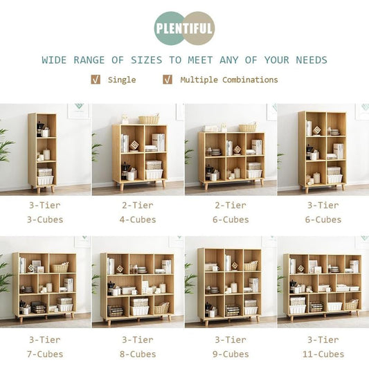 Open Cube Low Bookcase 3 Tier Freestanding Oak Finish