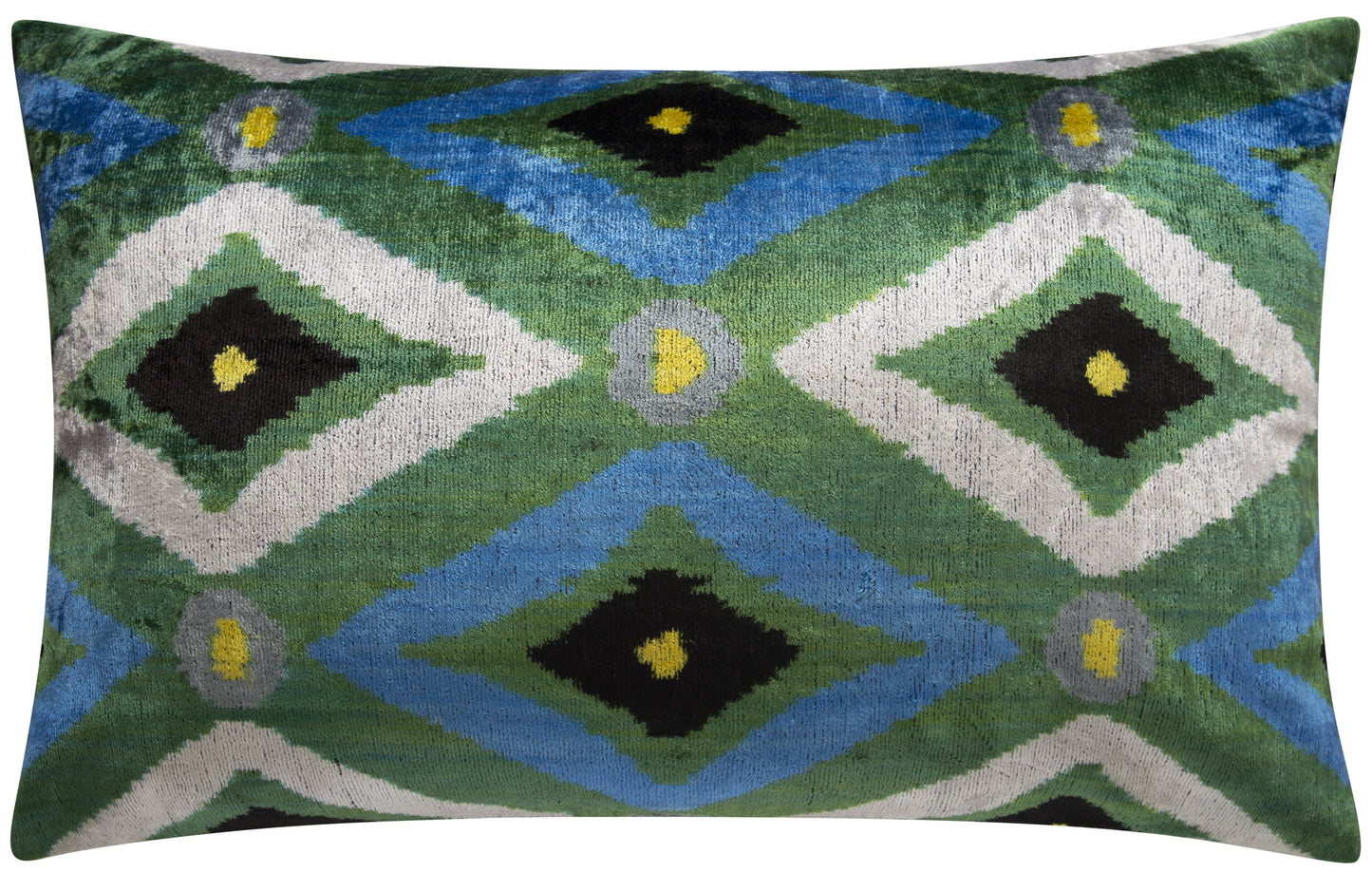 Handmade Geometric Silk Velvet Throw Pillow - 16x24 with Premium Down Feather Insert, Green Blue  Modern Design for Sofa, Couch, Bed Decor