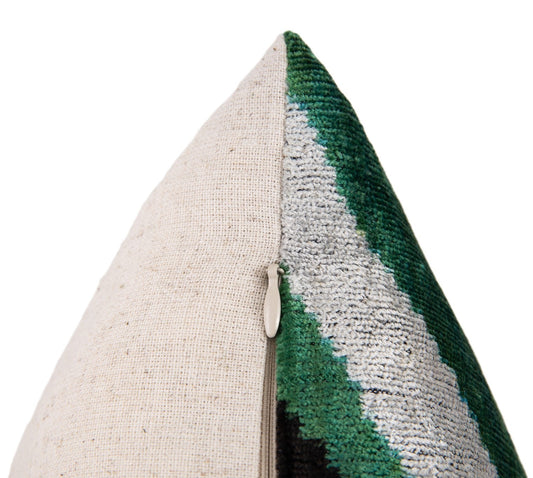 Handmade Geometric Silk Velvet Throw Pillow - 16x24 with Premium Down Feather Insert, Green Blue  Modern Design for Sofa, Couch, Bed Decor