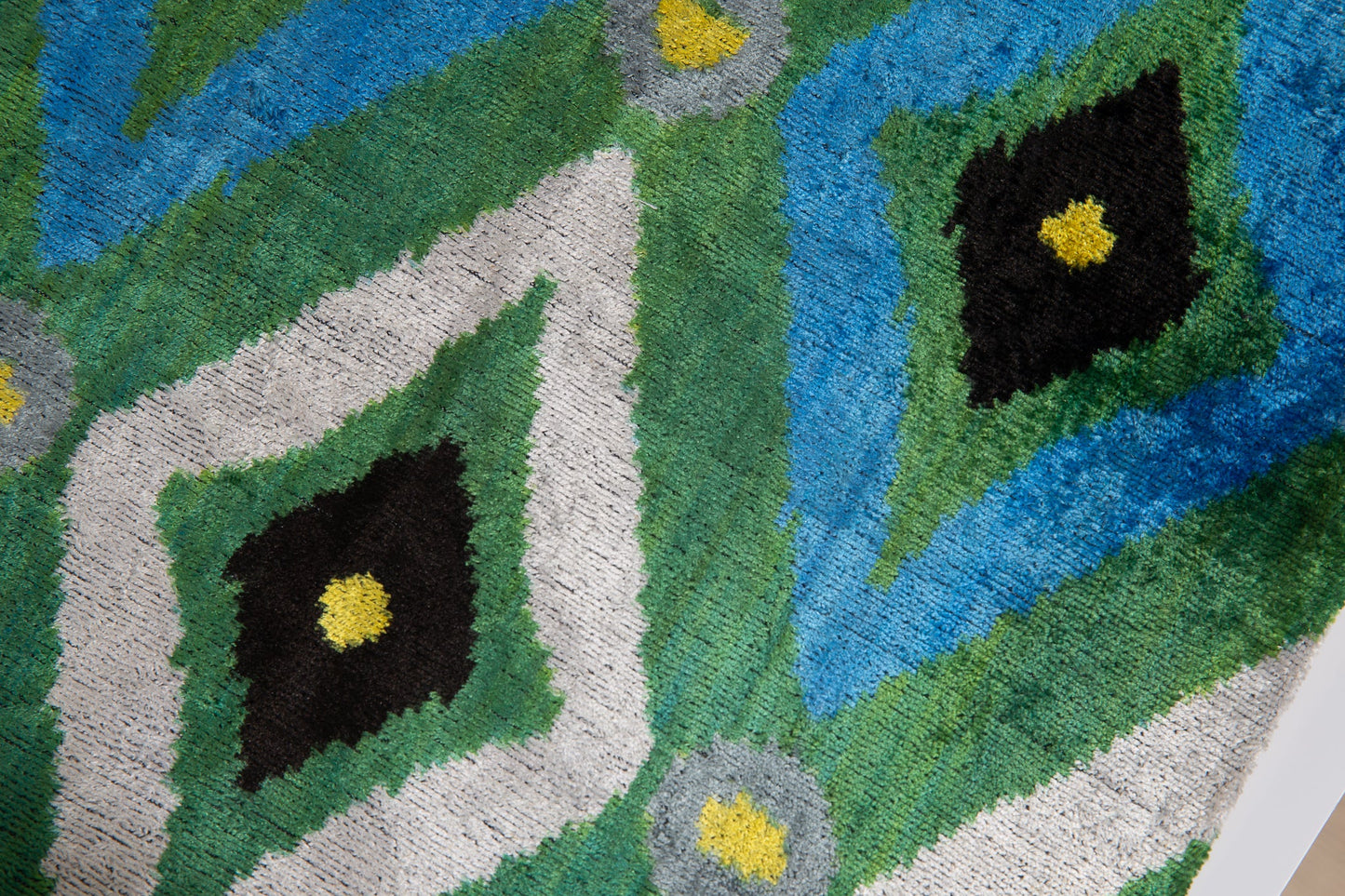 Handmade Geometric Silk Velvet Throw Pillow - 16x24 with Premium Down Feather Insert, Green Blue  Modern Design for Sofa, Couch, Bed Decor