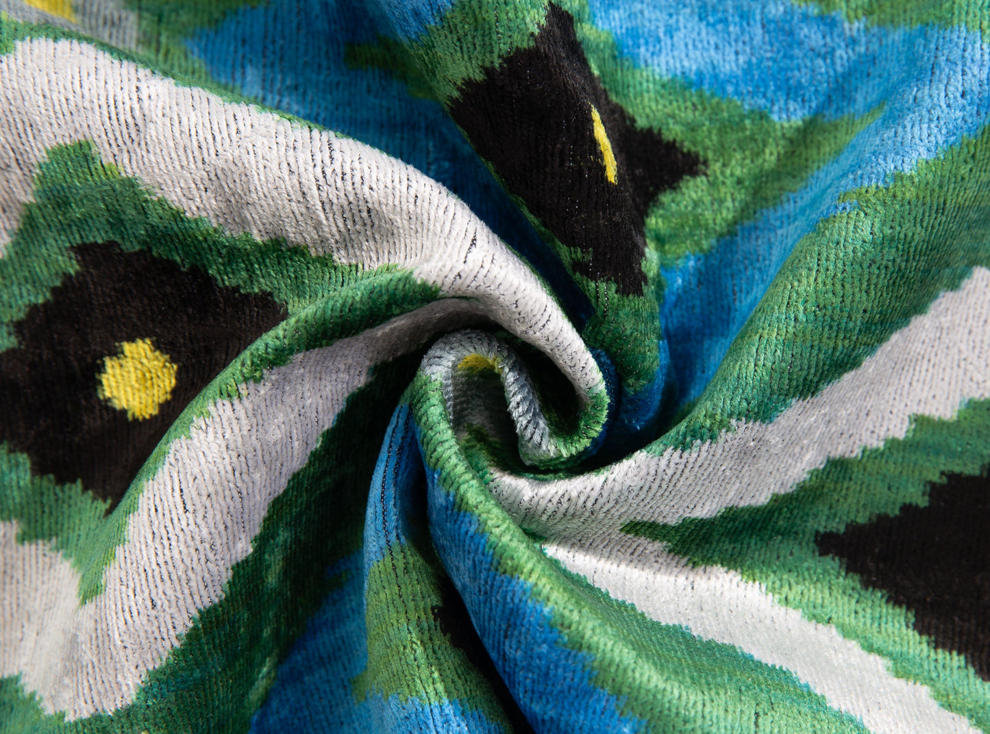 Handmade Geometric Silk Velvet Throw Pillow - 16x24 with Premium Down Feather Insert, Green Blue  Modern Design for Sofa, Couch, Bed Decor