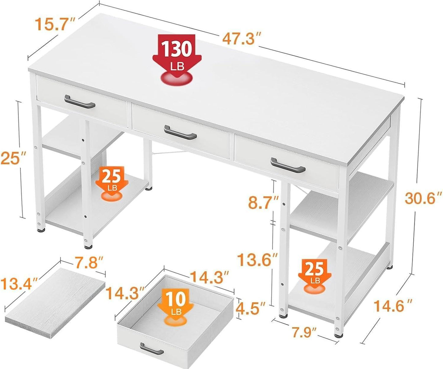 White 48 Inch Contemporary Premier Desk With Drawers
