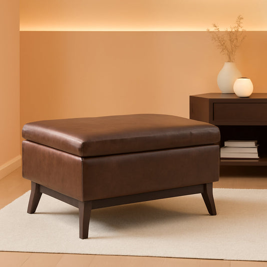 Mid Century Distressed Chestnut Lift Top Coffee Table Ottoman