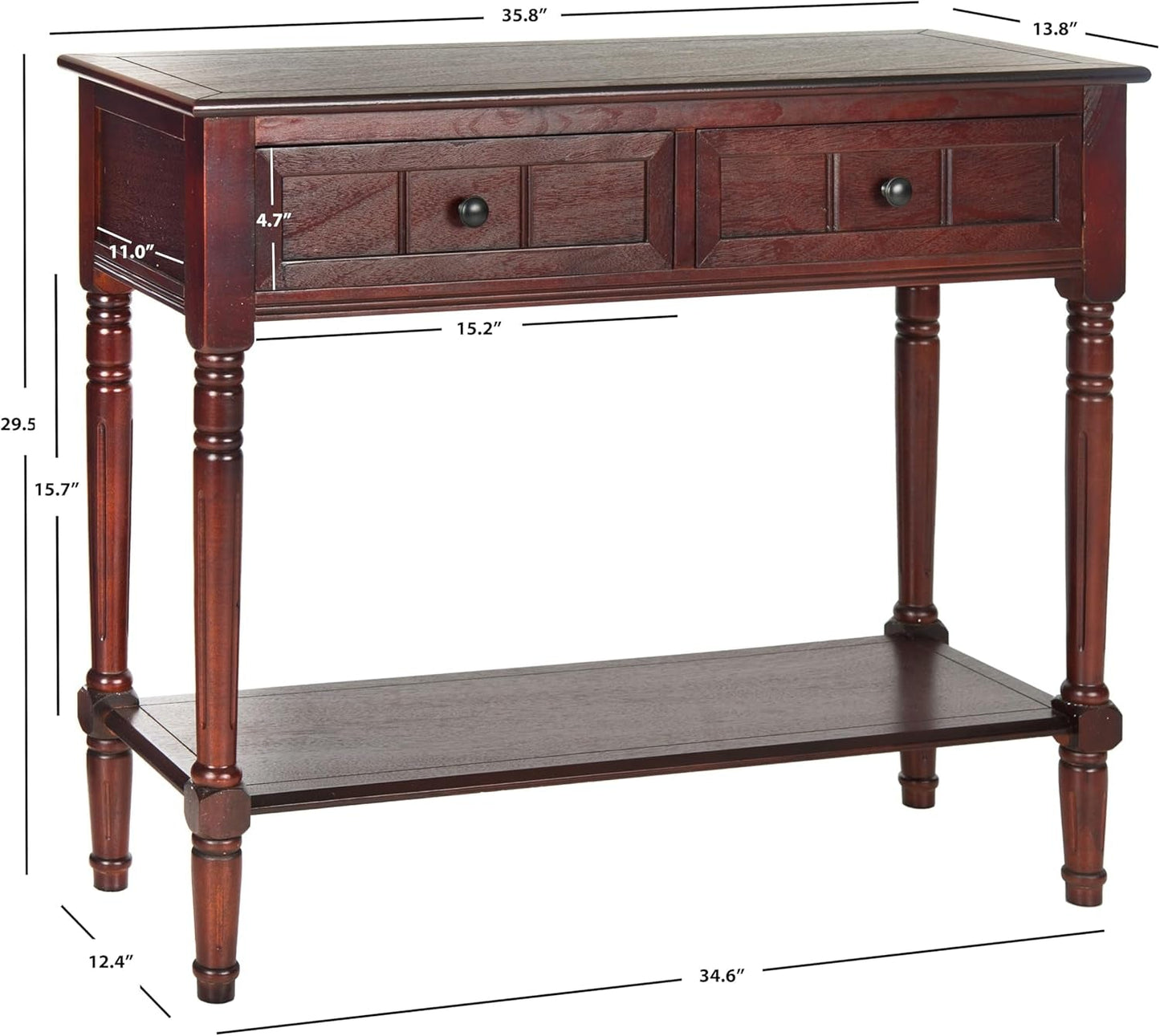 Dark Cherry Two Drawer Console Table Solid Pine Wood Finish