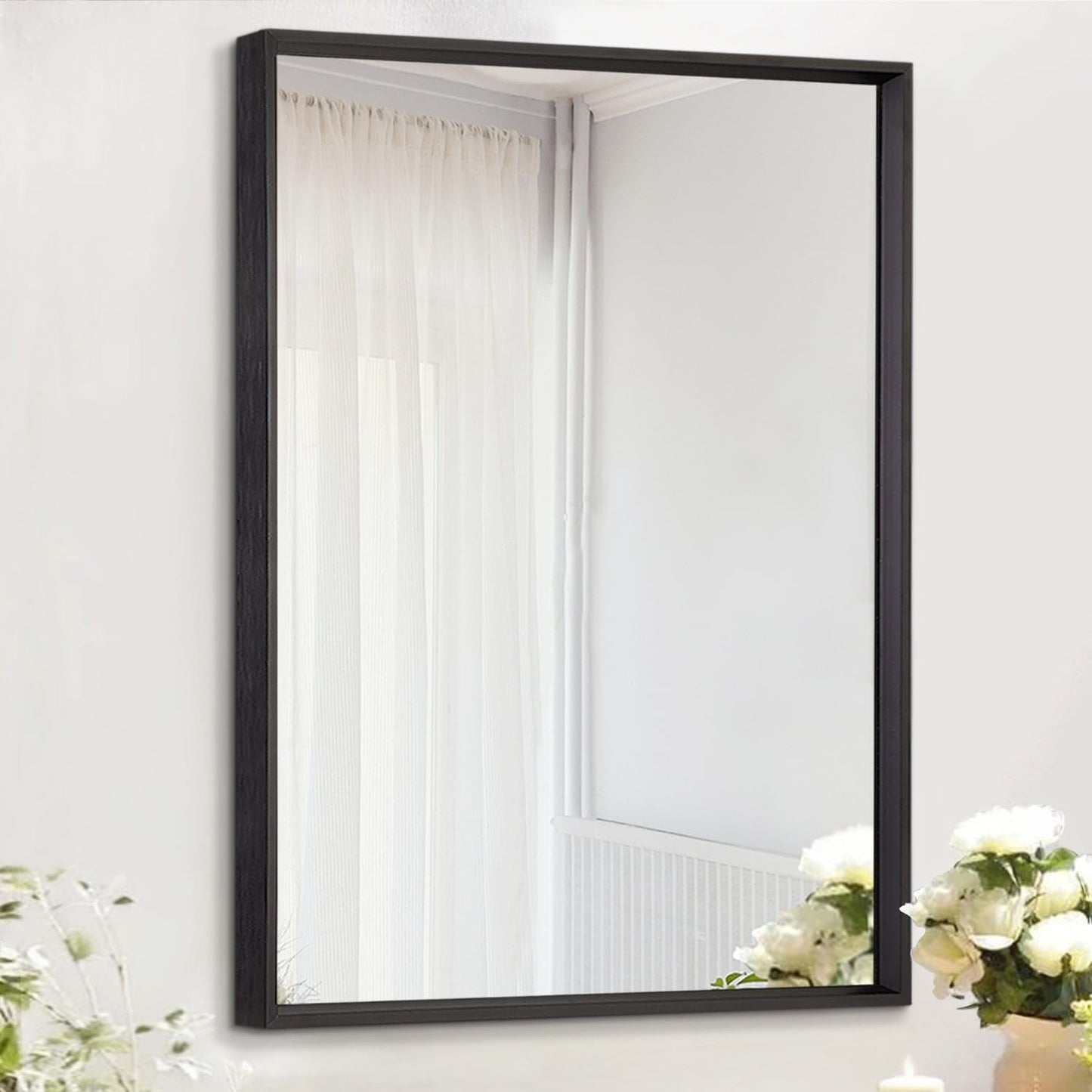 Rectangular Aluminum Frame Wall Mirror Black 20x28Inches