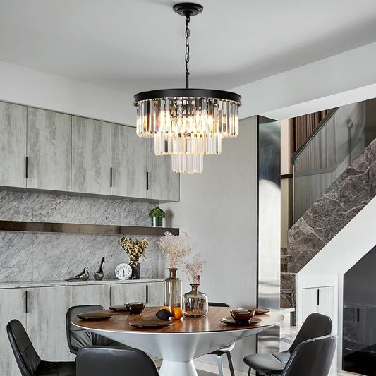 Luxurious Black Crystal Chandelier Nine Light Round