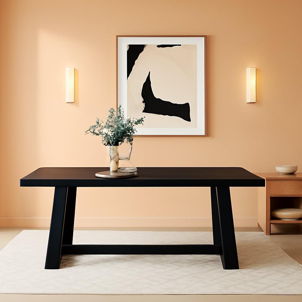 72 Inch Farmhouse Dining Table Solid Wood Black Wirebrush