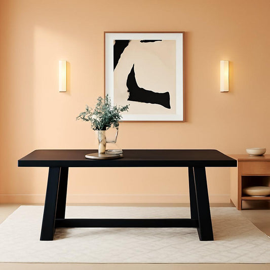 72 Inch Farmhouse Dining Table Solid Wood Black Wirebrush