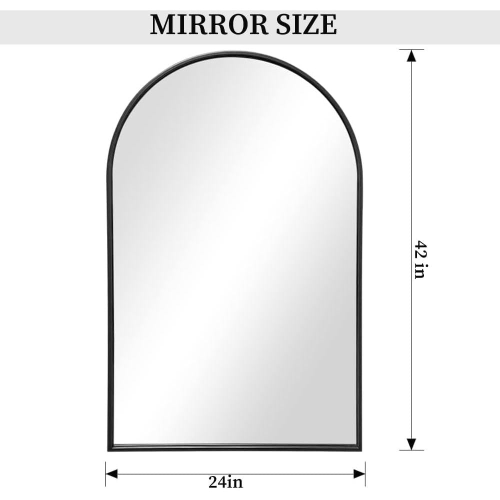 Black Arched Wall Mirror 42x24 Inches With Iron Frame