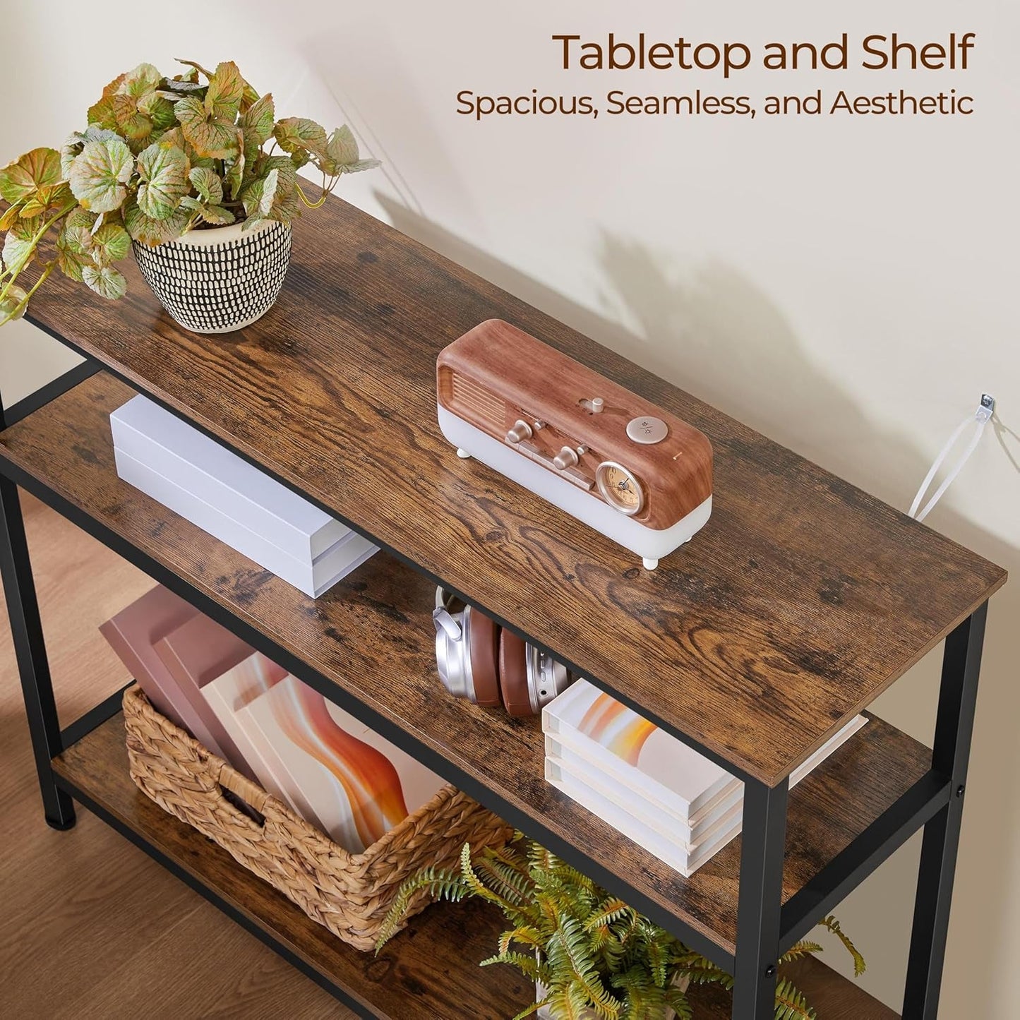 Industrial Console Table With Rustic Brown Storage