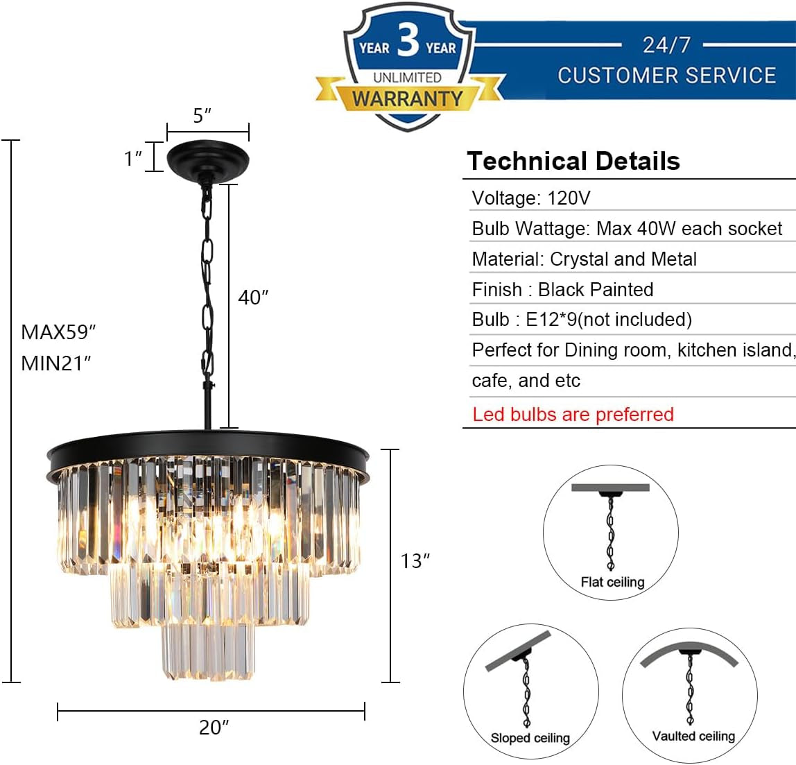 Luxurious Black Crystal Chandelier Nine Light Round