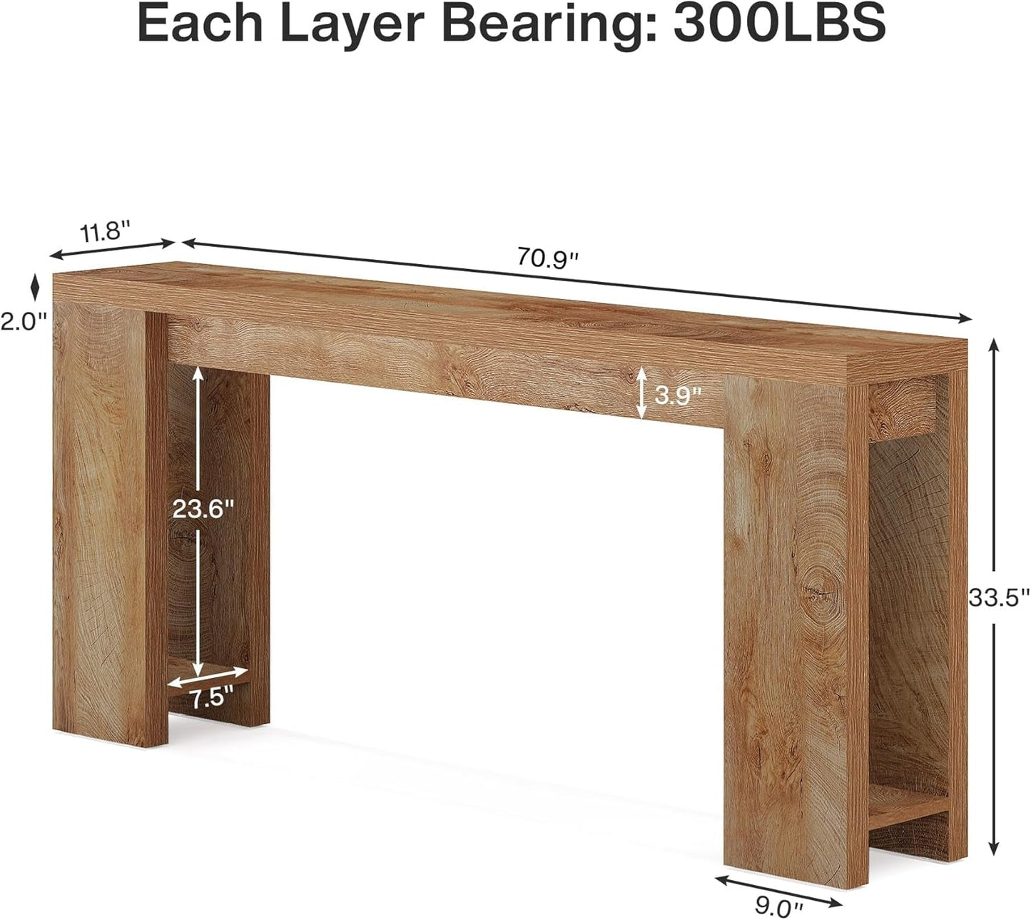 Seventy Point Nine Inch Long Console Table Light Oak Brown