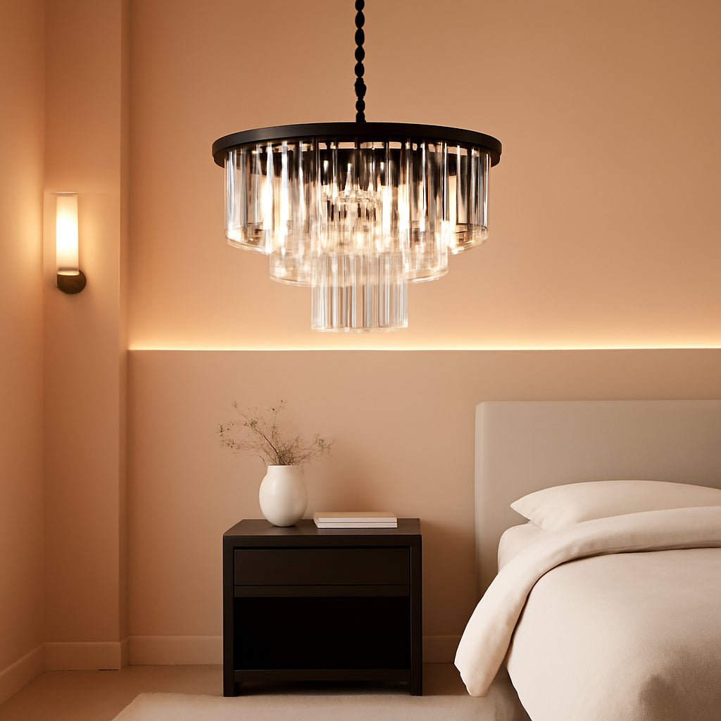 Luxurious Black Crystal Chandelier Nine Light Round