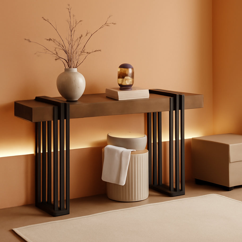 63Inch Walnut Console Table Sleek With Power Outlet