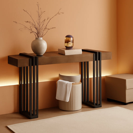 63Inch Walnut Console Table Sleek With Power Outlet