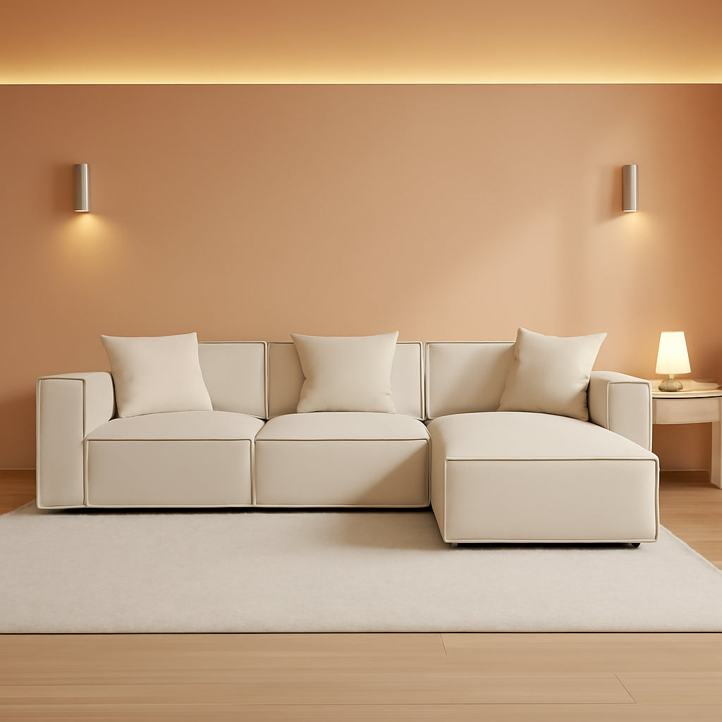 Cream Modular Sectional Sofa Set With Ottoman And Chaise