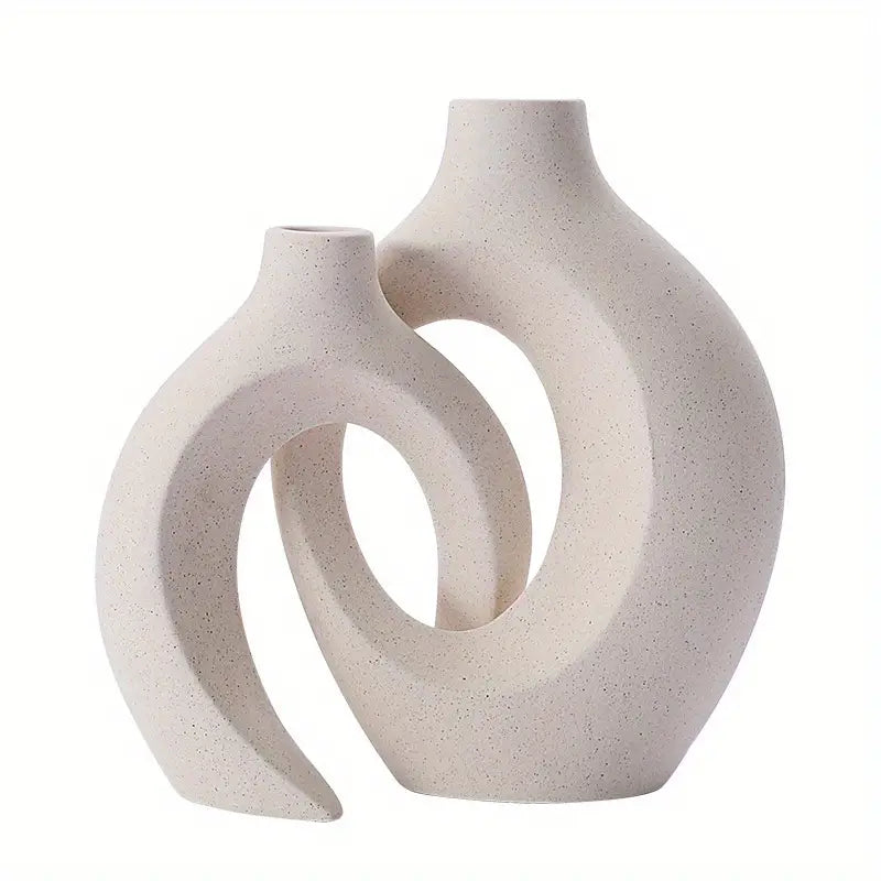 Set of 2 White Ceramic Vases - Modern Boho Decor