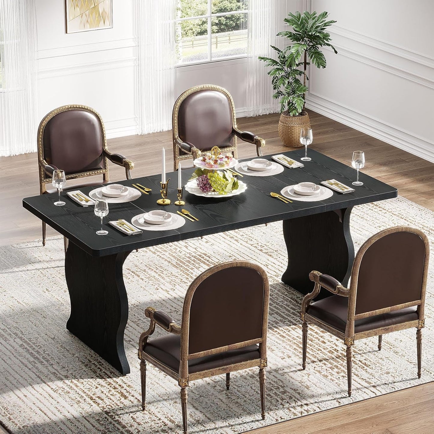 Black 63 Inch Rectangular Modern Dining Table For 4 To 6