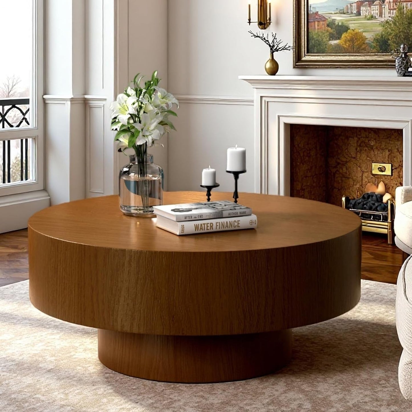 30.5Inch Circular Fluted Drum Coffee Table With Storage