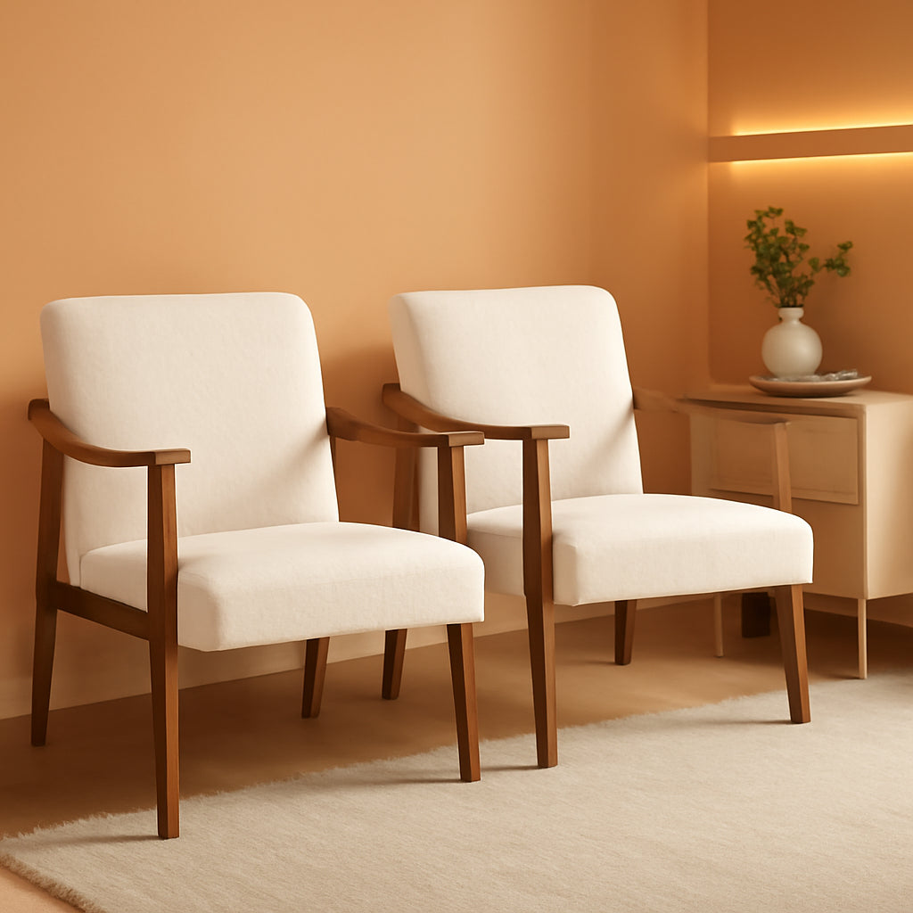 Ivory Professionally Upholstered Fabric Armchair High Back