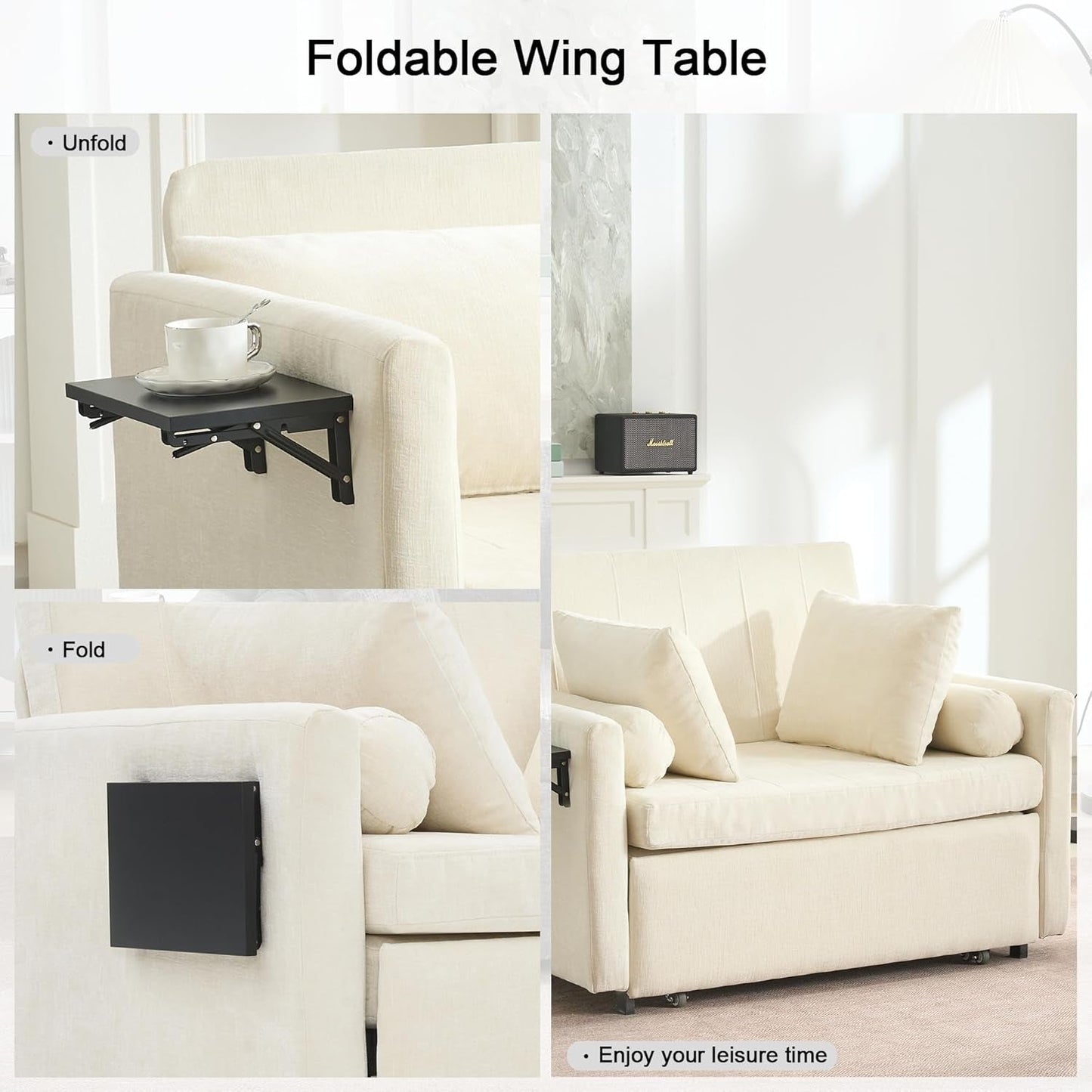 Oversize 45 Inch Sleeper Chair Bed With Wing Table Beige