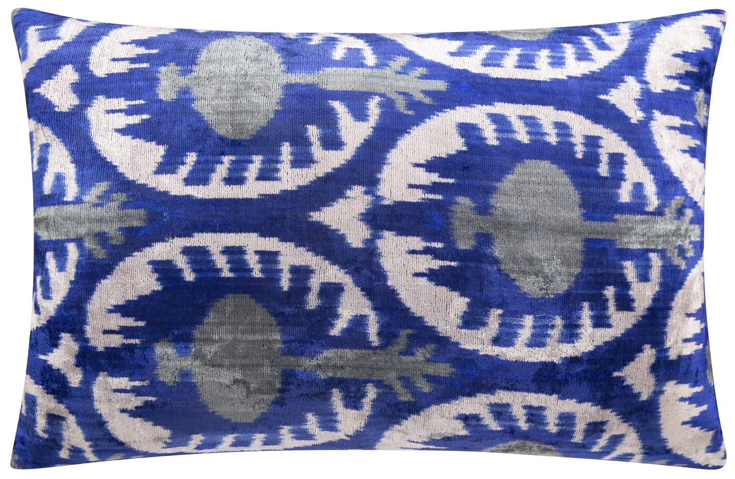 Canvello Handmade Velvet Ikat Pillow – 16x24 Luxury Decorative Throw Cushion for Home Decor – Feather Down Insert, Vegetable-Dyed, Elegant Blue and White Accent for Sofa, Couch & Furniture