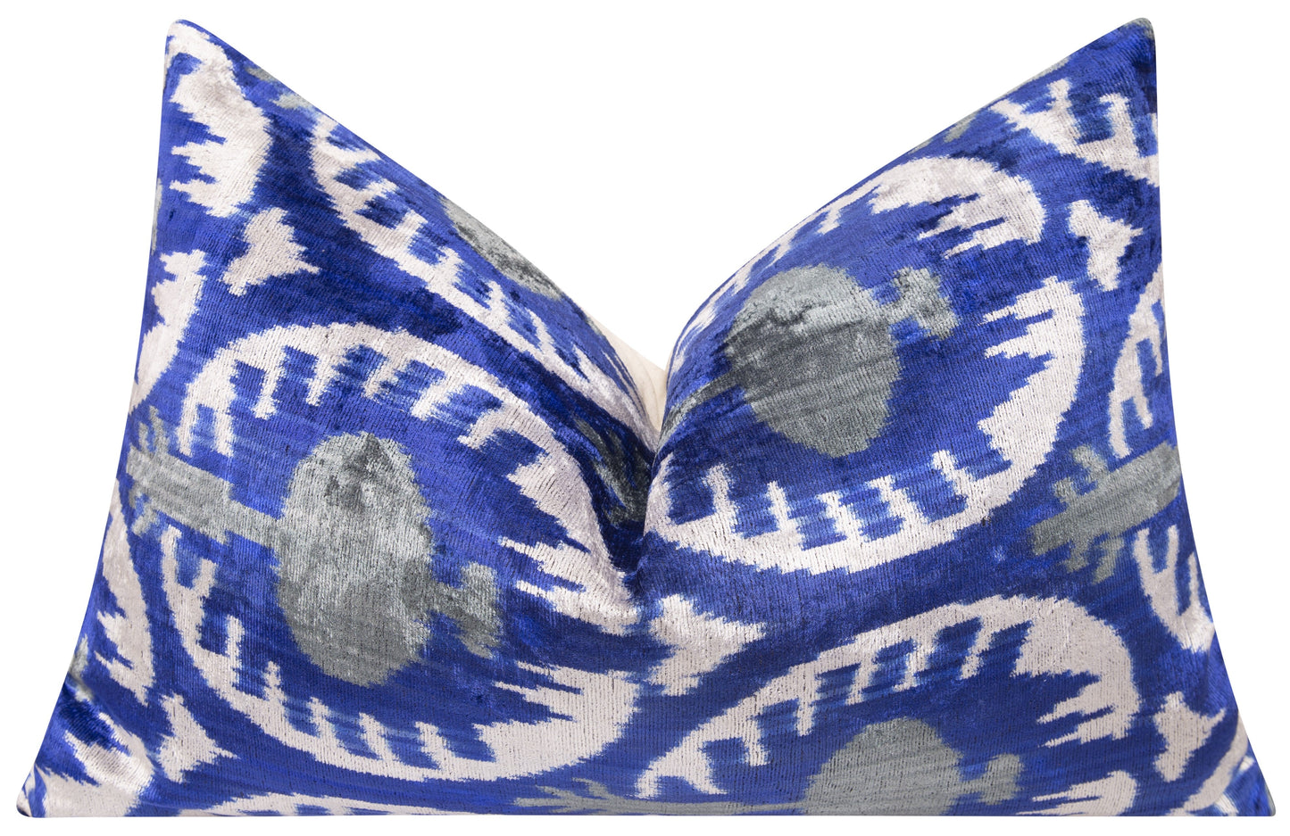 Canvello Handmade Velvet Ikat Pillow – 16x24 Luxury Decorative Throw Cushion for Home Decor – Feather Down Insert, Vegetable-Dyed, Elegant Blue and White Accent for Sofa, Couch & Furniture