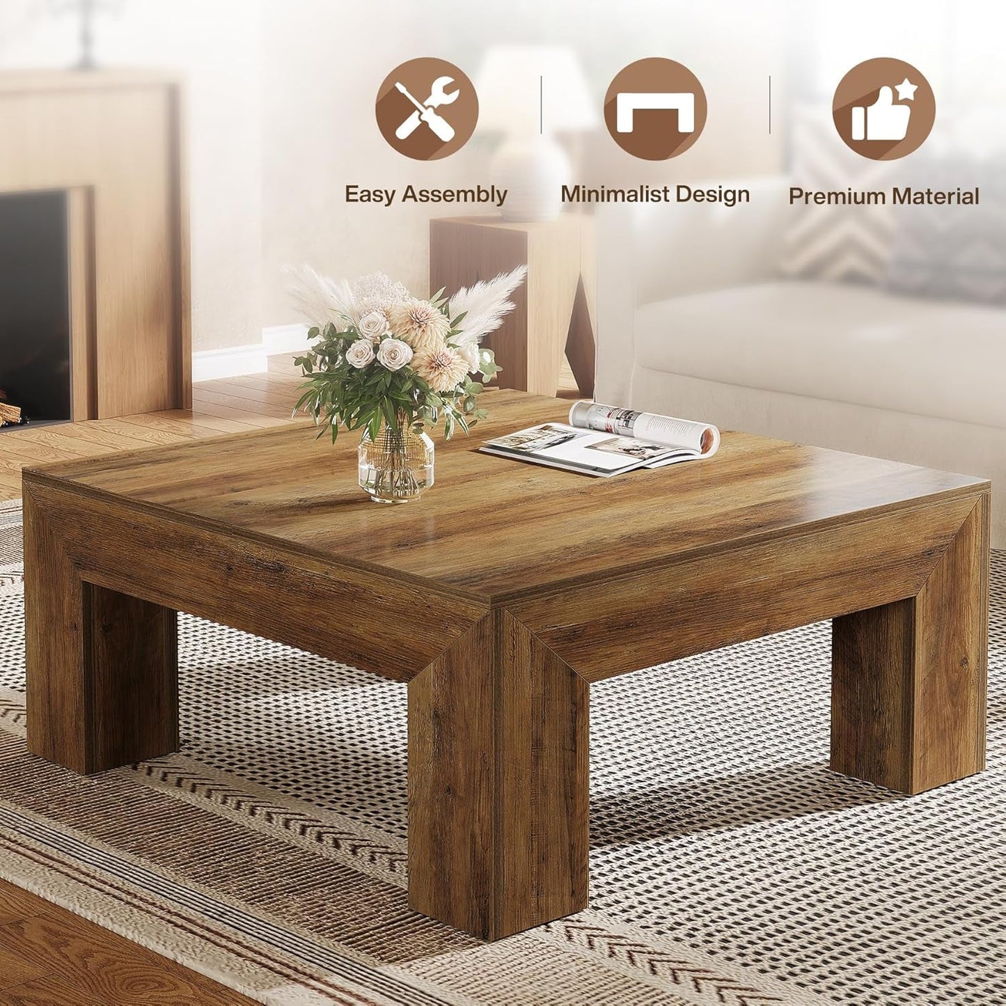 Rectangular Coffee Table ThirtyNine Inches Rustic Brown