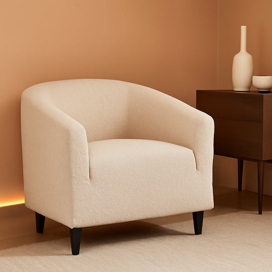 Grey Furry Barrel Accent Chair Velvet Textured Upholstered