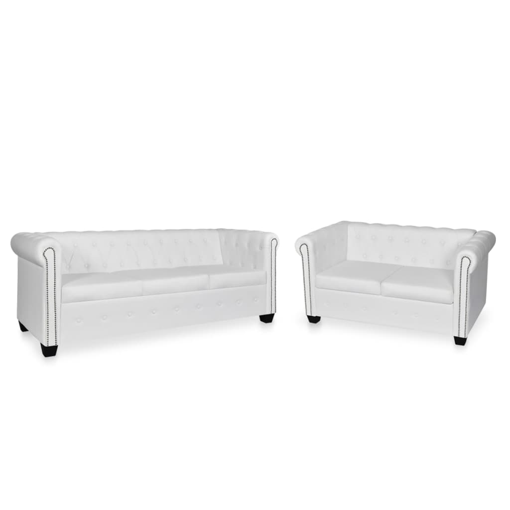 vidaXL Chesterfield Sofa Set 2-Seater and 3-Seater White Faux Leather