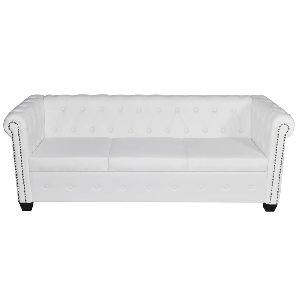 vidaXL Chesterfield Sofa Set 2-Seater and 3-Seater White Faux Leather