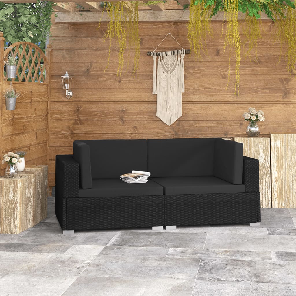 vidaXL 2 Seater Sofa Couch with Cushions Patio Wicker Love Seat PE Rattan