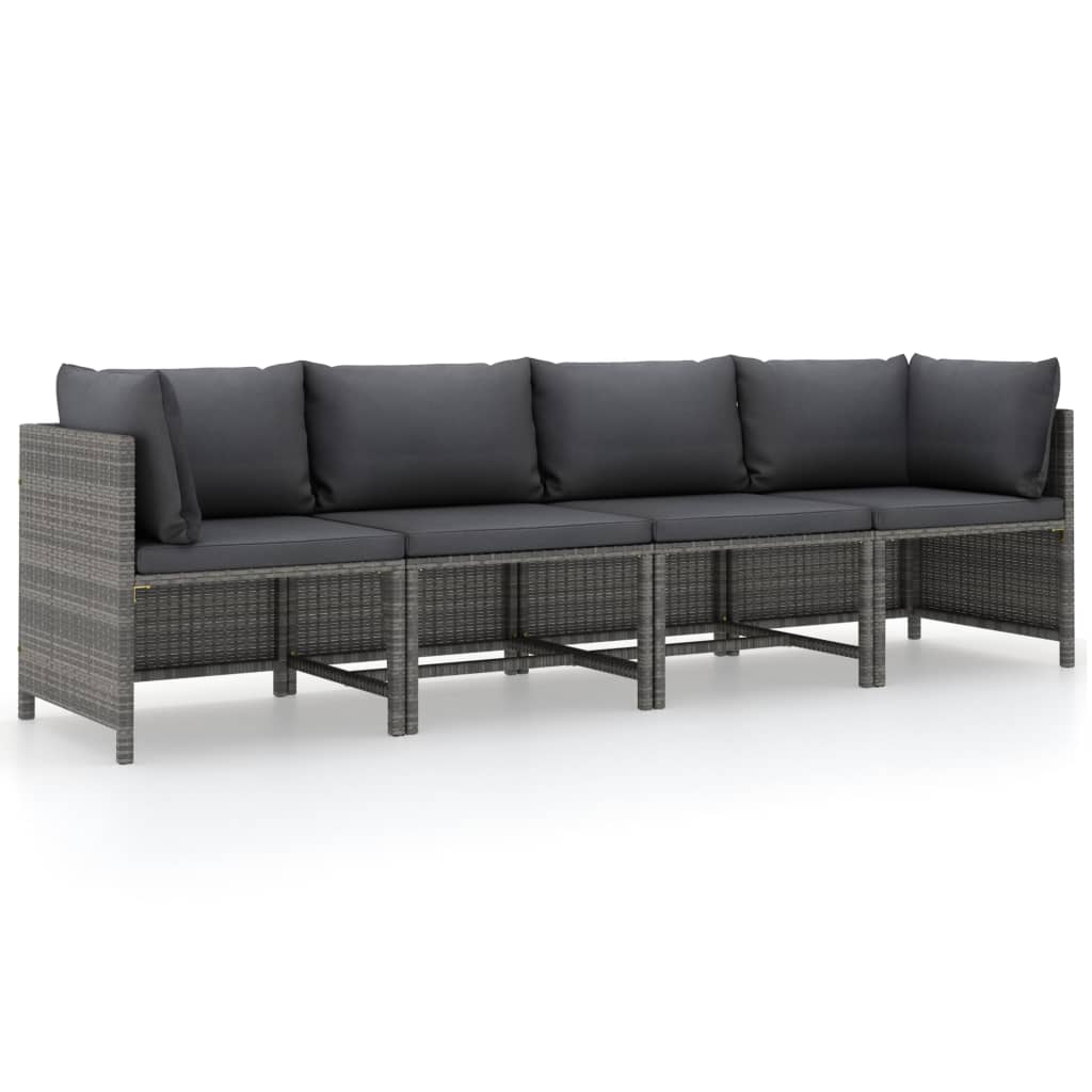 vidaXL 4-Seater Patio Sofa with Cushions Gray Poly Rattan