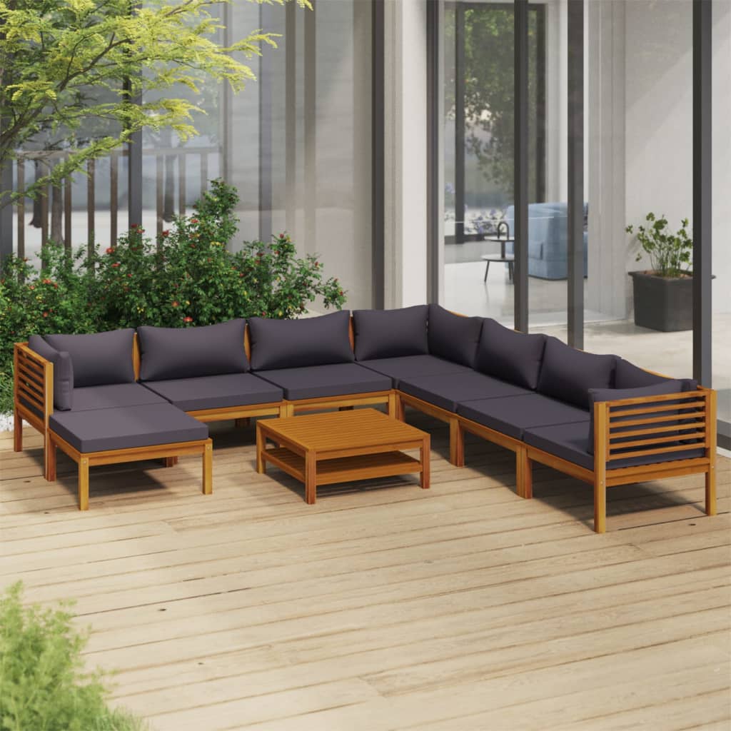 vidaXL 9 Piece Patio Lounge Set with Cushion Solid Acacia Wood